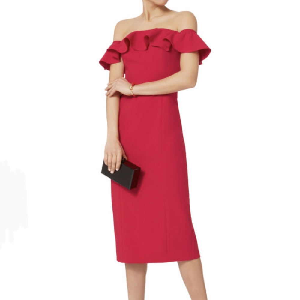 Jay Godfrey Rollins Off Shoulder Midi Sheath Cocktail Dress Red Women's Size 4